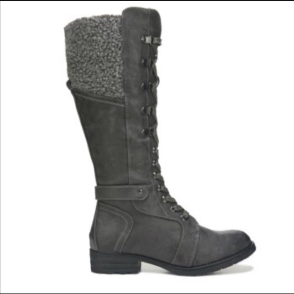 Patricia Tall Lace-Up Gray Side Zip Combat Boots